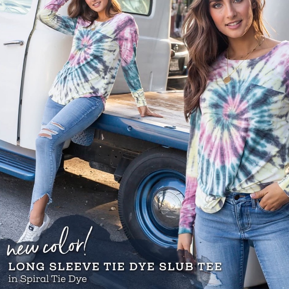 NWT Grace & Lace Long Sleeve Spiral Tie Dye Slub Tee Grace and Lace